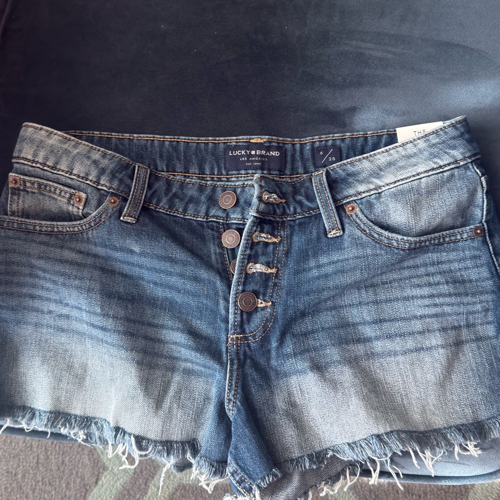Lucky Brand Frayed Hem Denim Shorts - Blue Wash